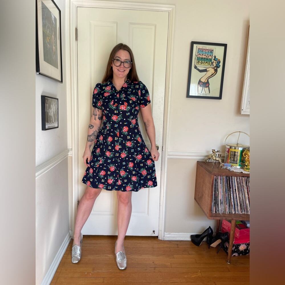 70s Vintage Navy Blue Mini Dress - Picture 1 of 8